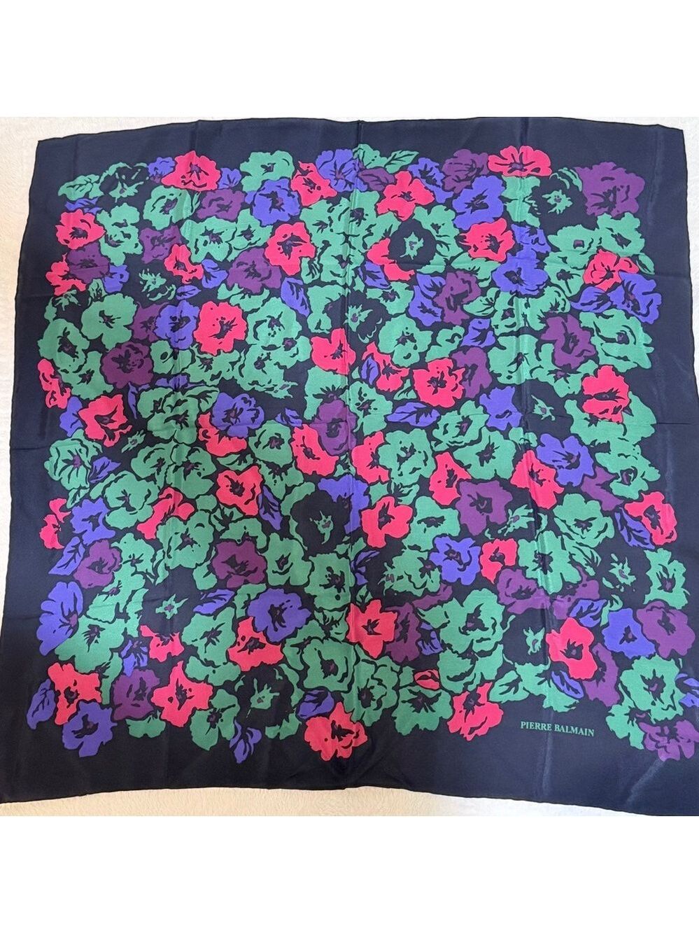Pierre Balmain Green and Purple Floral Scarf